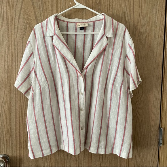 Universal Thread Tops - Universal Thread Linen Blend Striped Cropped Button Up Short Sleeve Shirt Target